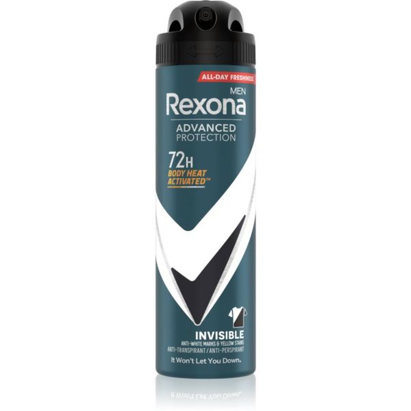 Rexona Rexona Men Advanced Protection antiperspirant proti belim in rumenim madežem 72 ur za moške Invisible 150 ml