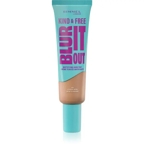 Rimmel Rimmel Kind & Free Blur It Out lahki vlažilni tekoči puder SPF 20 odtenek 201 Classic Beige 30 ml