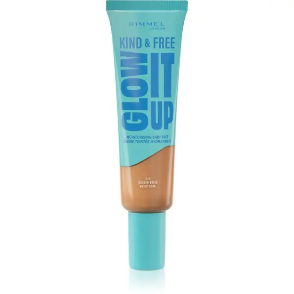 Rimmel Rimmel Kind & Free Glow It Up lahki vlažilni tekoči puder odtenek 210 Golden Beige 30 ml