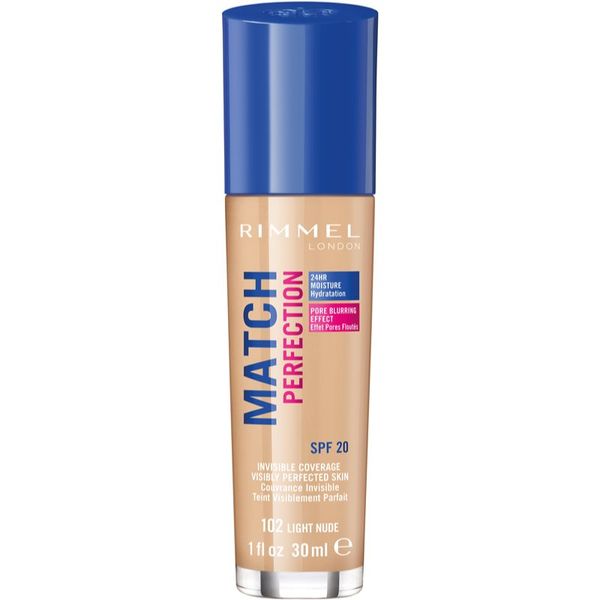 Rimmel Rimmel Match Perfection tekoči puder SPF 20 odtenek 102 Light Nude 30 ml