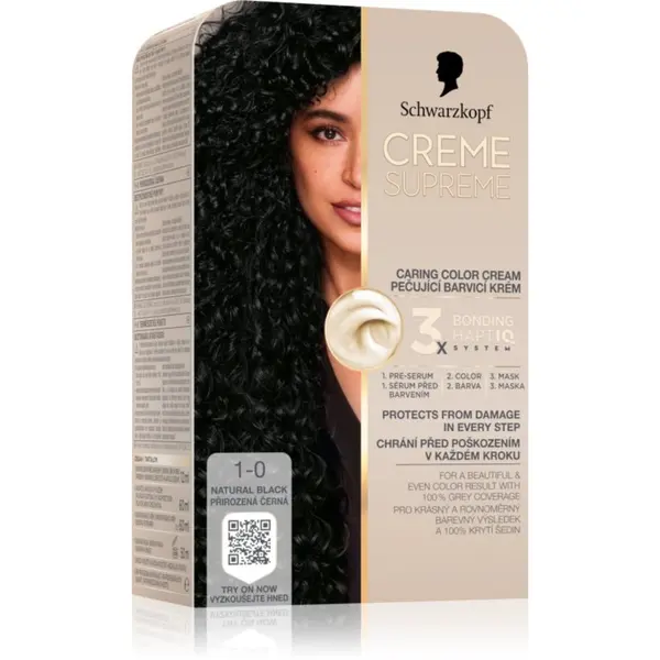 Schwarzkopf Schwarzkopf Creme Supreme permanentna barva za lase odtenek 1-0 Natural Black 60 ml