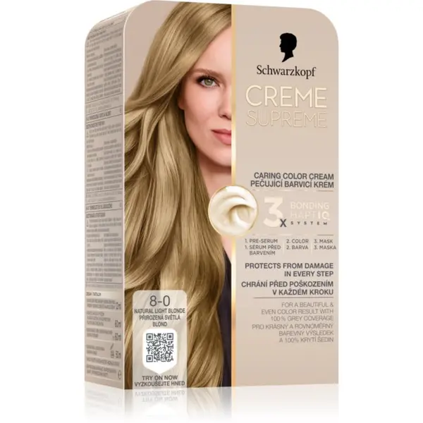 Schwarzkopf Schwarzkopf Creme Supreme permanentna barva za lase odtenek 8-0 Natural Light Blonde 60 ml