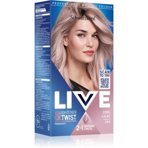 Schwarzkopf Schwarzkopf LIVE Lightener & Twist permanentna barva za lase za posvetlitev las odtenek 104 Cool Lilac 1 kos