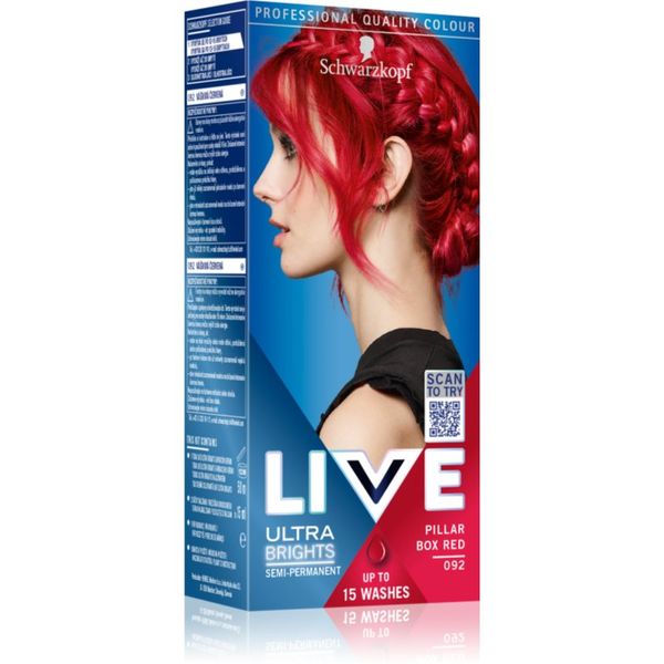 Schwarzkopf Schwarzkopf LIVE Ultra Brights or Pastel semi permanentna barva za lase odtenek 092 Pillar Box Red