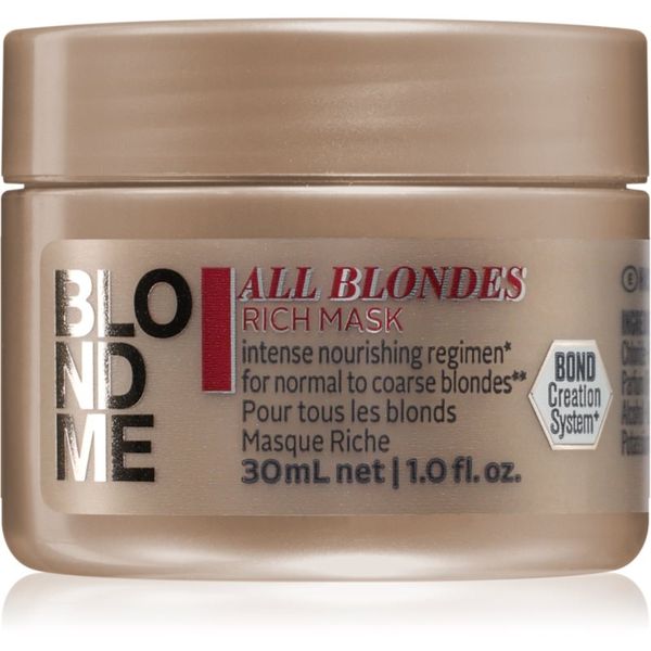 Schwarzkopf Professional Schwarzkopf Professional Blondme All Blondes Rich hranilna maska za grobe lase 30 ml