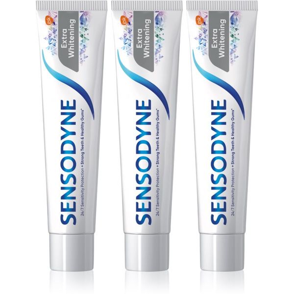 Sensodyne Sensodyne Extra Whitening belilna zobna pasta s fluoridom za občutljive zobe 3x75 ml