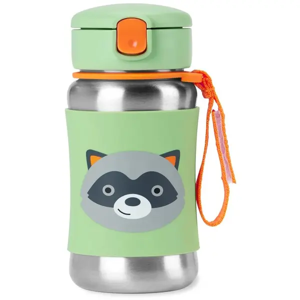 Skip Hop Skip Hop Spark Style Straw Bottle steklenica za vodo iz nerjavnega jekla s slamico Racoon 12 m+ 350 ml