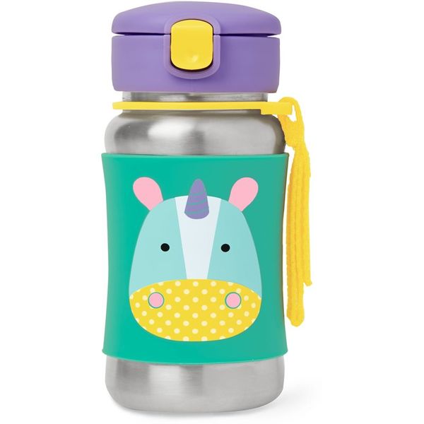 Skip Hop Skip Hop Zoo Straw Bottle steklenica za vodo iz nerjavnega jekla s slamico Unicorn 12 m+ 350 ml