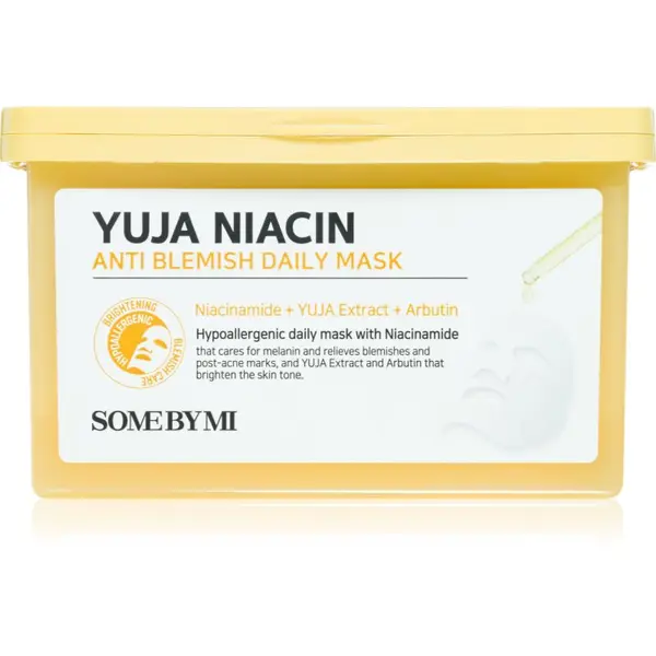 Some By Mi Some By Mi Yuja Niacin Anti Blemish Daily Mask revitalizacijska maska iz platna za poenotenje tona kože veliko pakiranje 30 kos