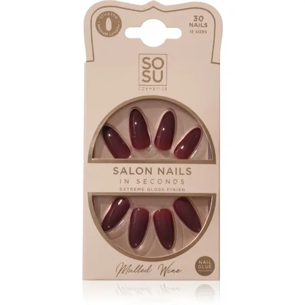 SOSU Cosmetics SOSU Cosmetics Salon Nails umetni nohti odtenek Mulled Wine 30 kos