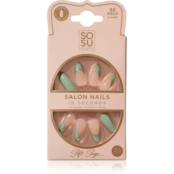 SOSU Cosmetics SOSU Cosmetics Salon Nails umetni nohti odtenek Soft Sage 30 kos