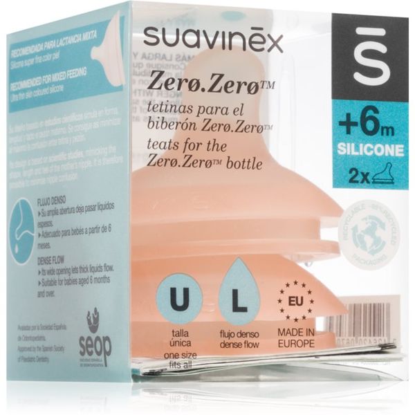 Suavinex Suavinex Zero Zero Bottle Teat cucelj za stekleničko L Dense Flow 6 m+ 2 kos