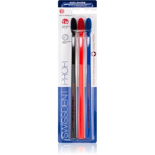 Swissdent Swissdent Profi Colours zobne ščetke soft - medium black, red, blue 3 kos