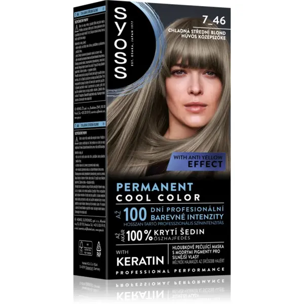 Syoss Syoss Permanent Cool Color permanentna barva za lase s hladnim podtonom odtenek 7_46 Cool Medium Blond 1 kos