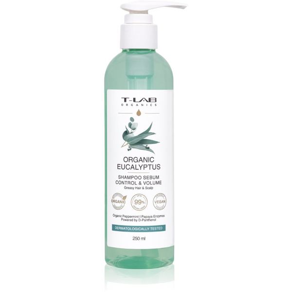 T-LAB Organics T-LAB Organics Eucalyptus Sebum Control & Volume Shampoo šampon za mastno lasišče s pomirjajočim učinkom ml