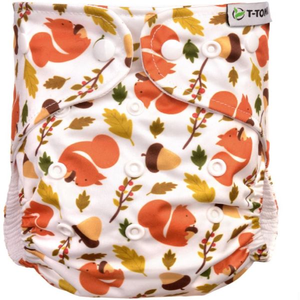 T-Tomi T-TOMI Pant Diaper AIO Changing Set Snaps pralna hlačna plenica z vložkom za vstavljanje na sponke Squirells 4 -15 kg 3 kos