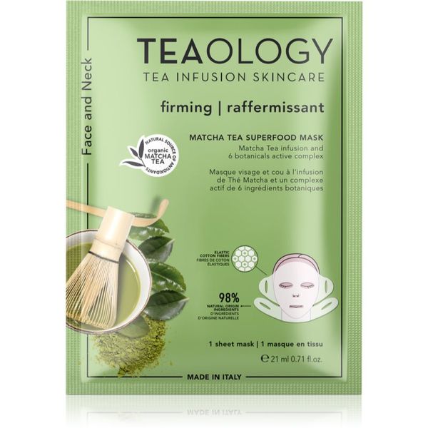 Teaology Teaology Face Mask Matcha Tea Superfood učvrstitvena maska iz platna za konture obraza z matcho 21 ml