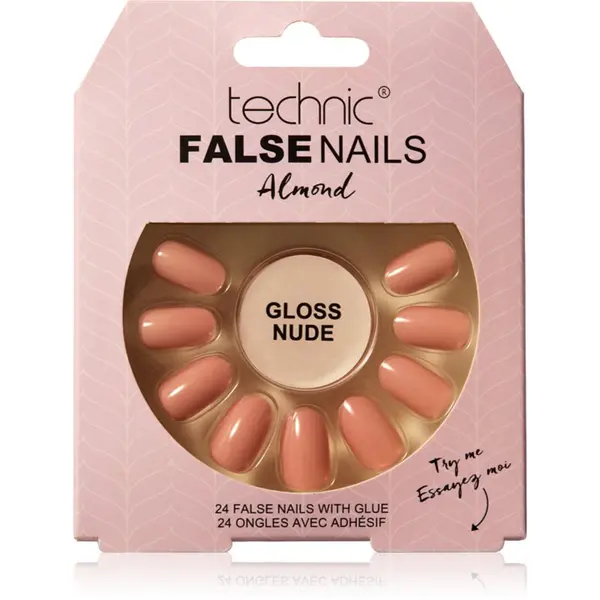 Technic Cosmetics Technic Cosmetics False Nails Almond umetni nohti Gloss Nude 24 kos