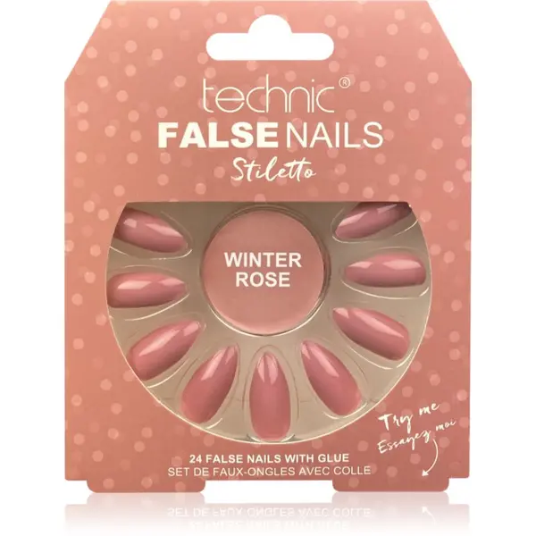 Technic Cosmetics Technic Cosmetics False Nails Stiletto umetni nohti Winter Rose 24 kos