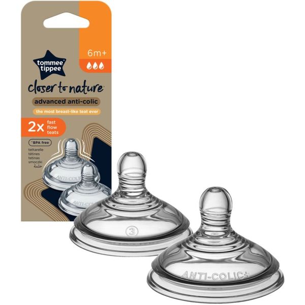 Tommee Tippee Tommee Tippee Closer To Nature Advanced Anti-colic Teat cucelj za stekleničko Fast Flow 6m+ 2 kos