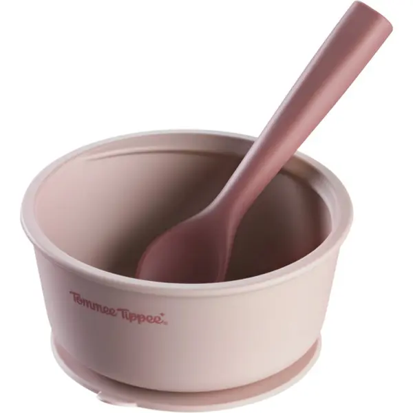 Tommee Tippee Tommee Tippee EasiStick™ Silicone Bowl & Spoon silikonska posoda s priseskom 4m+ Pink 1 kos