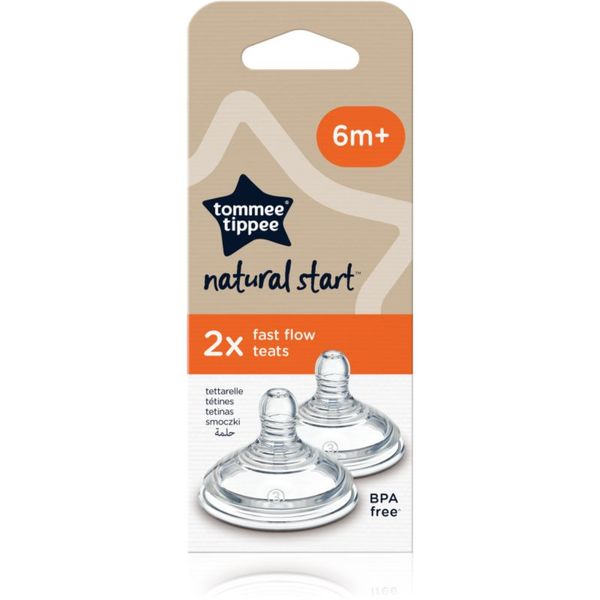 Tommee Tippee Tommee Tippee Natural Start Anti-Colic Teat cucelj za stekleničko Fast Flow 6 m+ 2 kos