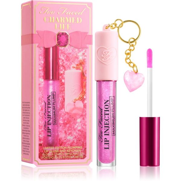 Too Faced Too Faced Charmed Life Set: Maximum Plump Lip Gloss & Key Chain dolgoobstojni sijaj za ustnice za ekstra volumen odtenek Haute Pink 4 g