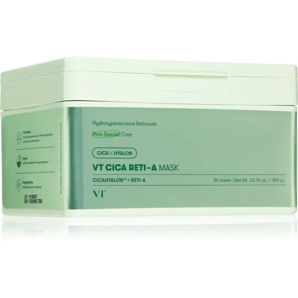 VT Cosmetics VT Cosmetics Cica Reti-A Mask pomirjevalna tekstilna maska z učvrstitvenim učinkom veliko pakiranje 30 kos