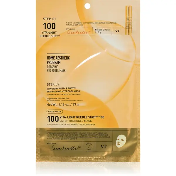 VT Cosmetics VT Cosmetics Vita-Light Reedle Shot 100 2Step Hydrogel Mask intenzivna hidrogelna maska za osvetljevanje kože in hidratacijo 34.5 g
