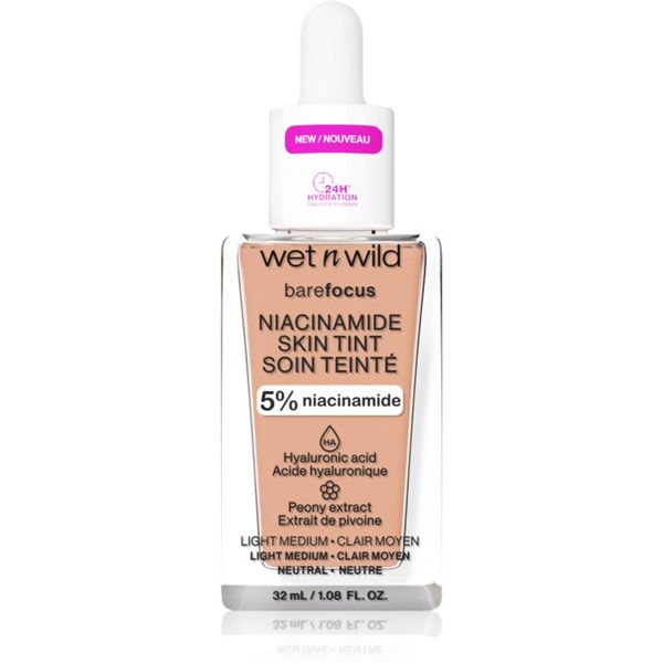 Wet n Wild Wet n Wild Bare Focus Niacinamide Skin Tint lahki vlažilni tekoči puder odtenek Light Medium Sand 32 ml