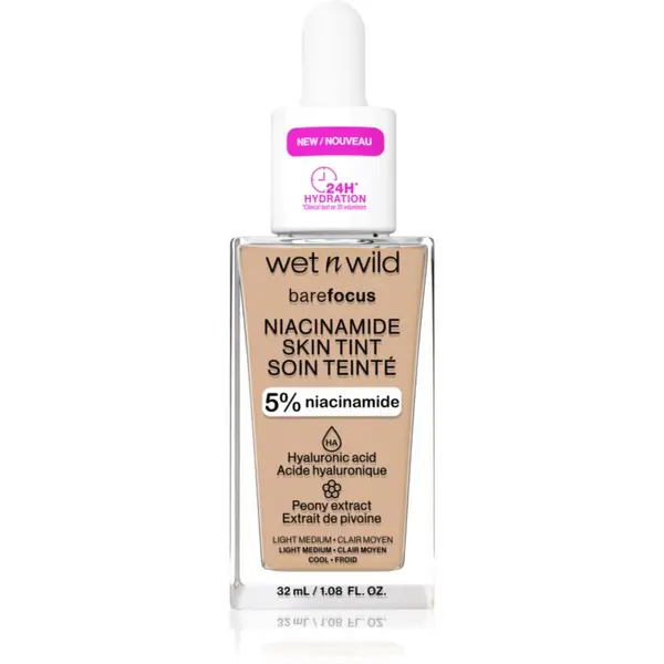 Wet n Wild Wet n Wild BareFocus Niacinamide Skin Tint lahki vlažilni tekoči puder odtenek Light Medium (Cool) 32 ml