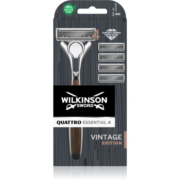 Wilkinson Sword Wilkinson Sword Quattro Essentials 4 Vintage brivnik + nadomestne britvice 4 kos 1 kos