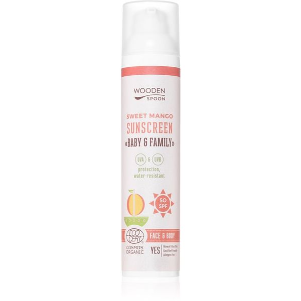 WoodenSpoon WoodenSpoon Baby & Family Sweet Mango zaščitno mleko za sončenje za celo družino SPF 50 100 ml