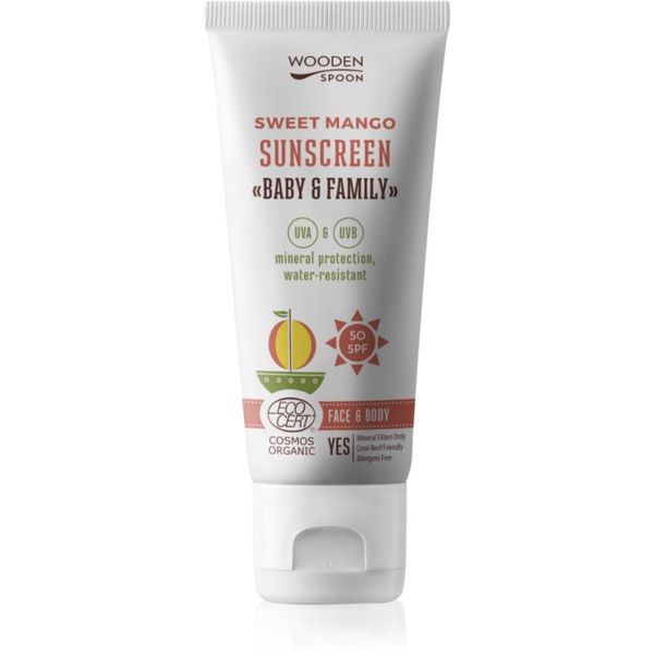 WoodenSpoon WoodenSpoon Baby & Family Sweet Mango zaščitno mleko za sončenje za celo družino SPF 50 100 ml