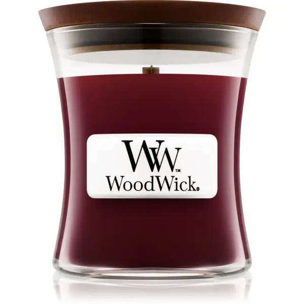 Woodwick Woodwick Black Cherry dišeča sveča z lesenim stenjem 85 g