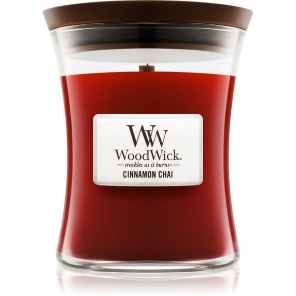 Woodwick Woodwick Cinnamon Chai dišeča sveča z lesenim stenjem 275 g