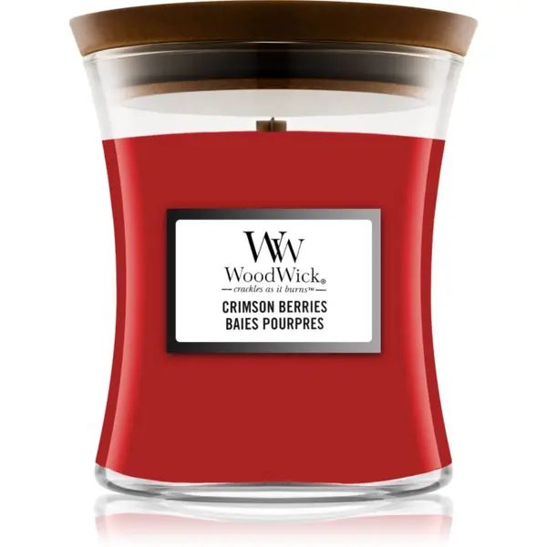 Woodwick Woodwick Crimson Berries dišeča sveča z lesenim stenjem 85 g