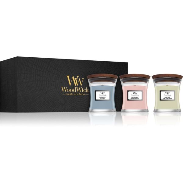 Woodwick Woodwick Evening Onyx & Solar Ylang & Coastal Sunset darilni set z lesenim stenjem (gift box) 1 kos