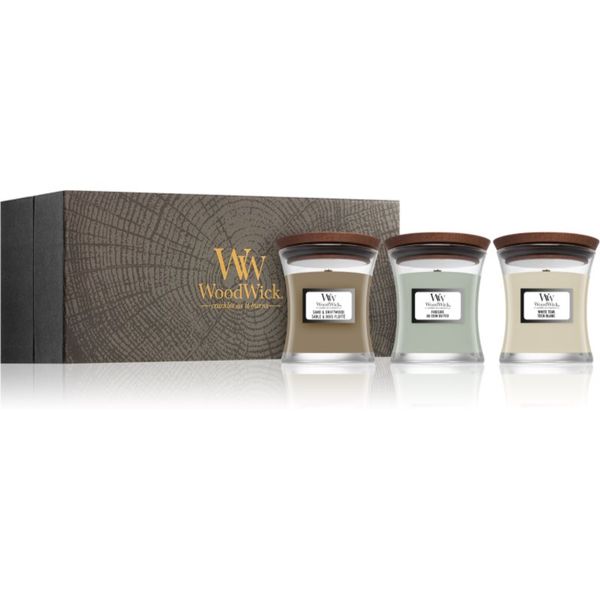 Woodwick Woodwick Fireside + White Teak + Sand & Driftwood darilni set 3x85 g