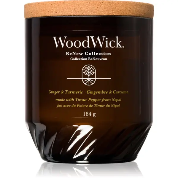 Woodwick Woodwick Ginger & Turmeric dišeča sveča z lesenim stenjem 184 g