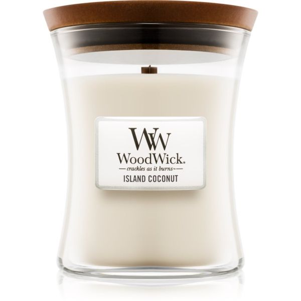 Woodwick Woodwick Island Coconut dišeča sveča z lesenim stenjem 275 g