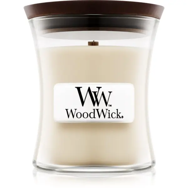 Woodwick Woodwick Linen dišeča sveča z lesenim stenjem 85 g