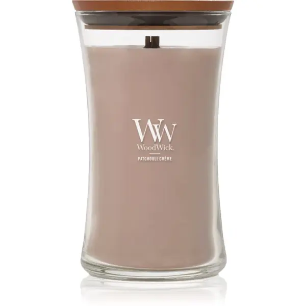 Woodwick Woodwick Opulent Wood Patchouli Creme dišeča sveča z lesenim stenjem 609.5 g