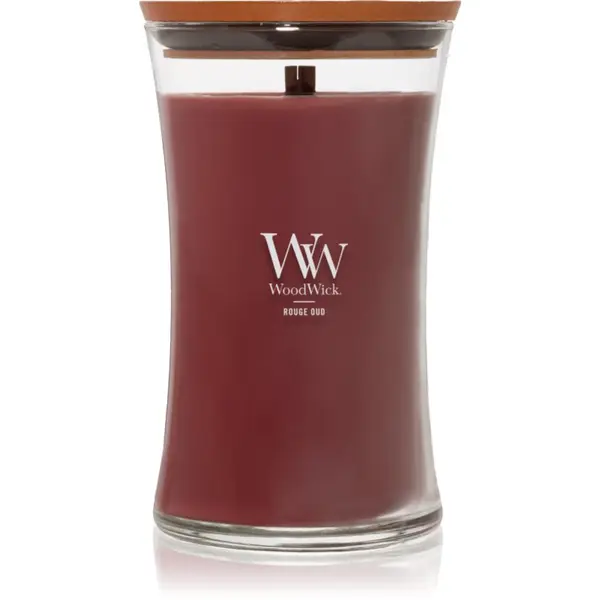 Woodwick Woodwick Opulent Wood Rouge Oud dišeča sveča z lesenim stenjem 609.5 g