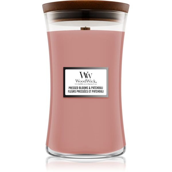 Woodwick Woodwick Pressed Blooms & Patchouli dišeča sveča  z lesenim stenjem 609,5 g
