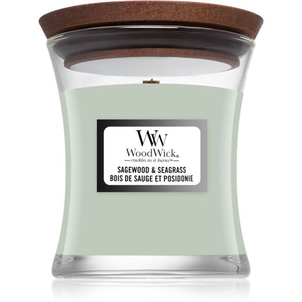 Woodwick Woodwick Sagewood & Seagrass dišeča sveča z lesenim stenjem 85 g