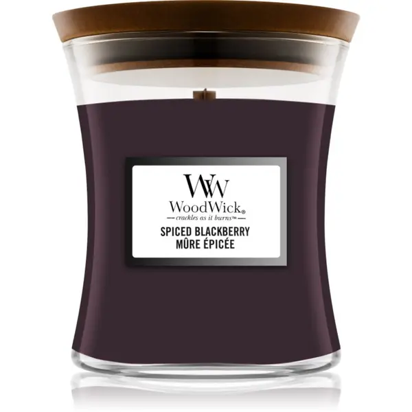 Woodwick Woodwick Spiced Blackberry dišeča sveča z lesenim stenjem 275 g