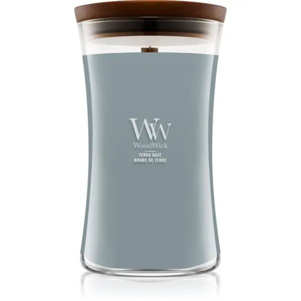 Woodwick Woodwick Terra Haze dišeča sveča z lesenim stenjem 610 g