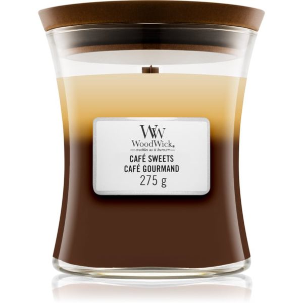 Woodwick Woodwick Trilogy Café Sweets dišeča sveča z lesenim stenjem 275 g