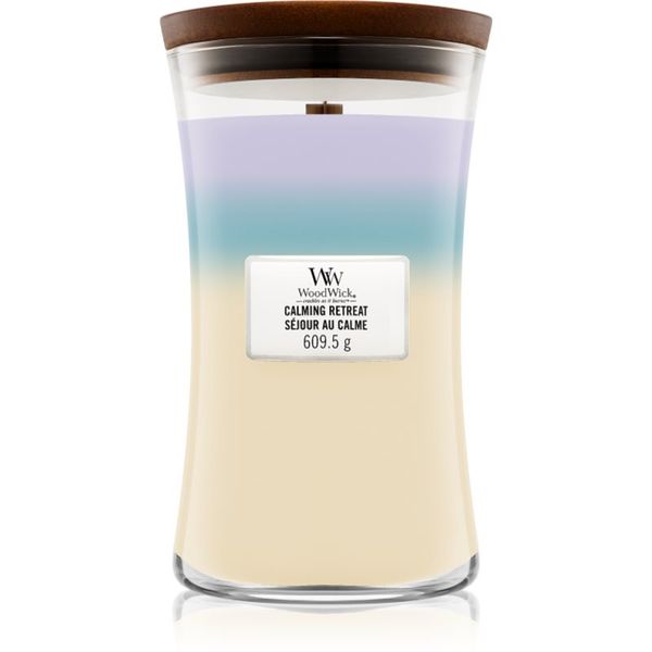 Woodwick Woodwick Trilogy Calming Retreat dišeča sveča z lesenim stenjem 609.5 g